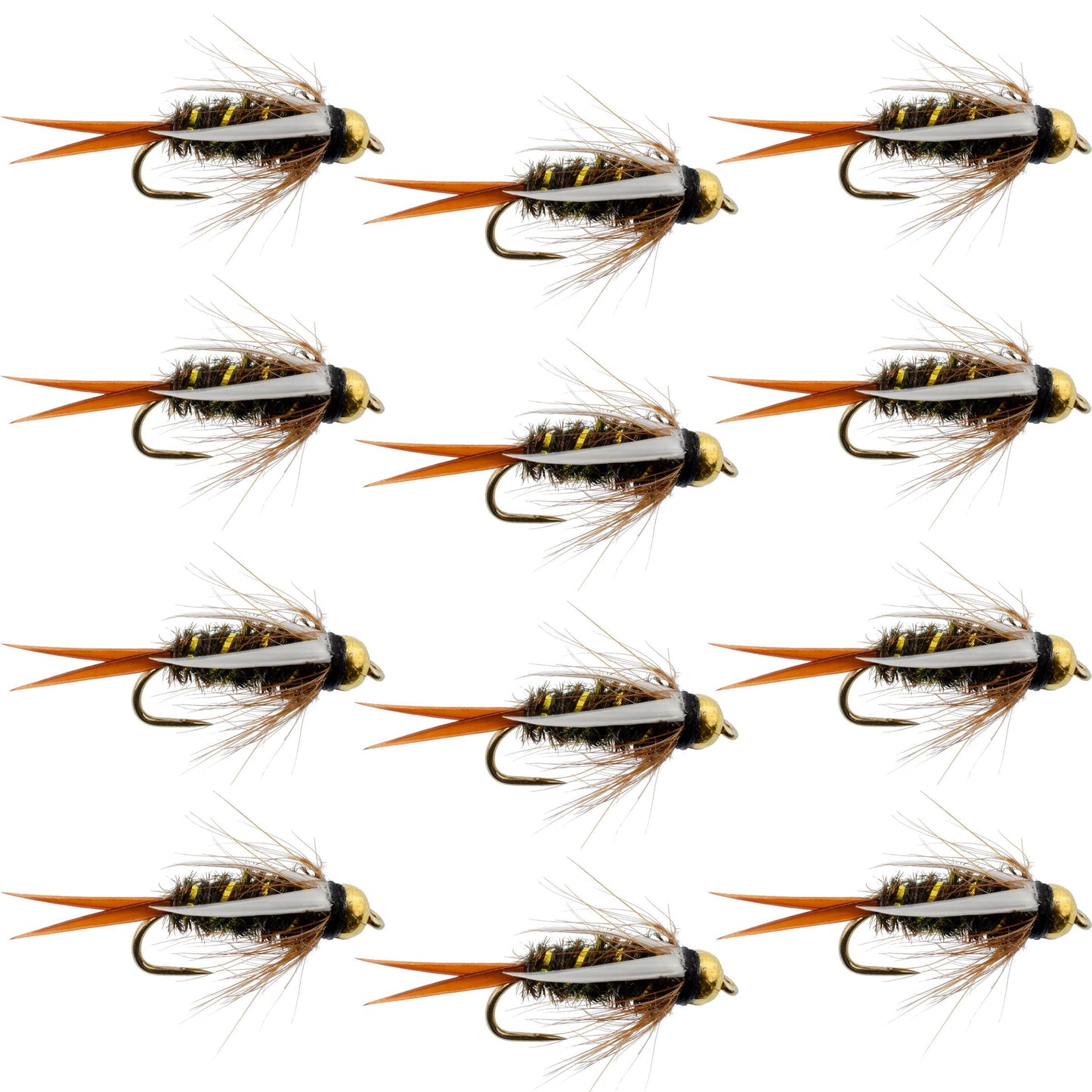 Barbless Bead Head Prince Nymph Flies - 12 Pack, Size 12 Hooks - Korvel