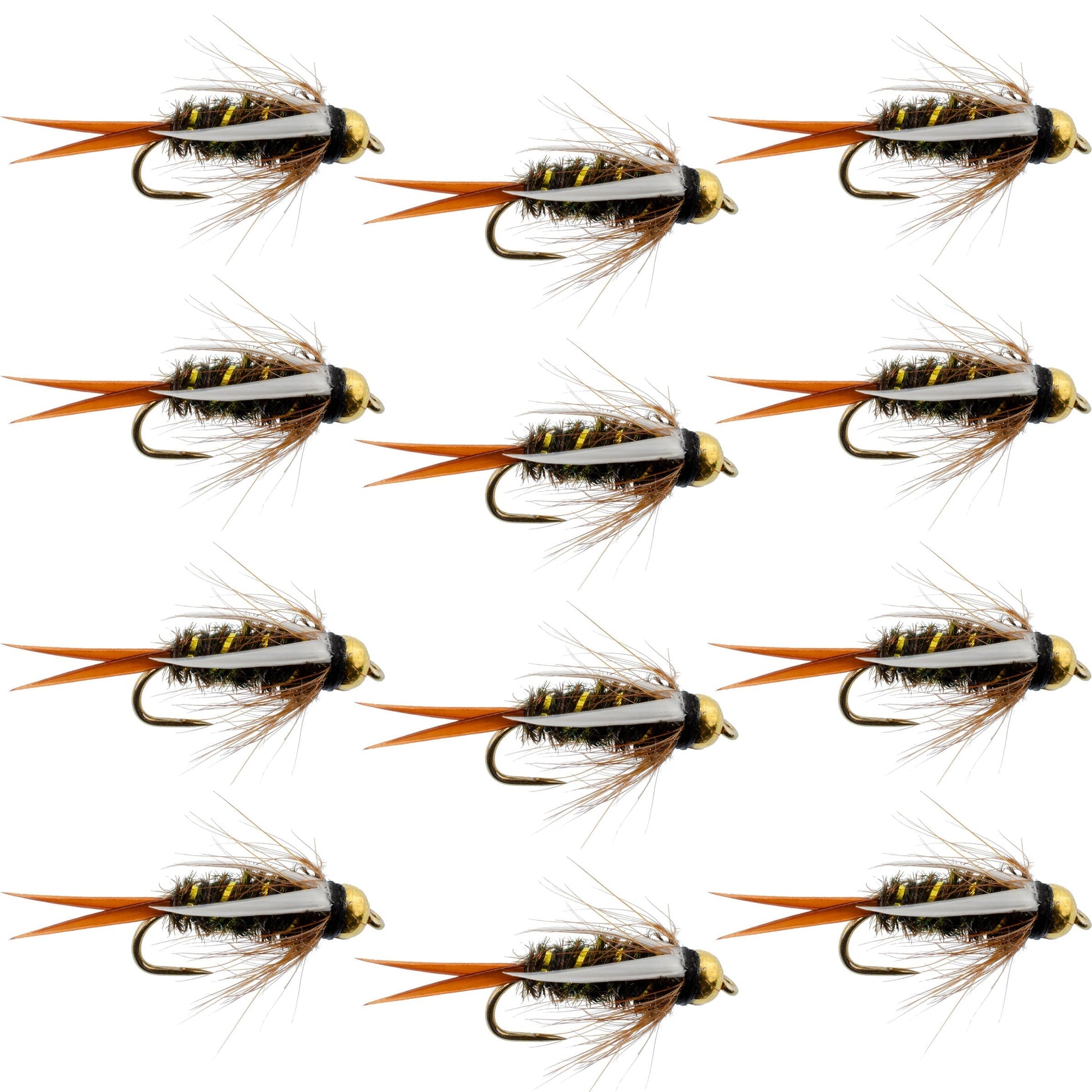 Barbless Bead Head Prince Nymph Flies - 12 Pack, Size 12 Hooks - Korvel