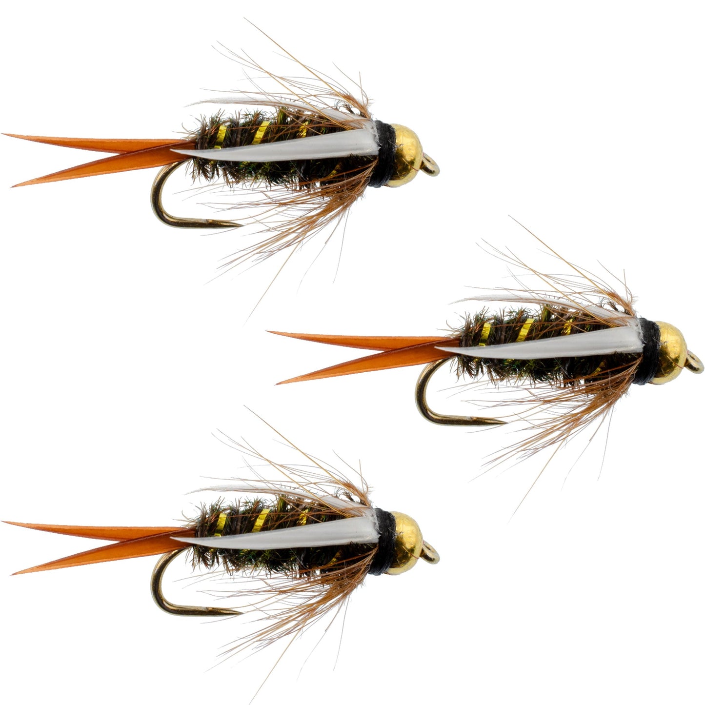 3-Pack Barbless Bead Head Prince Nymphs - Size 14 for Trout Fishing - Korvel