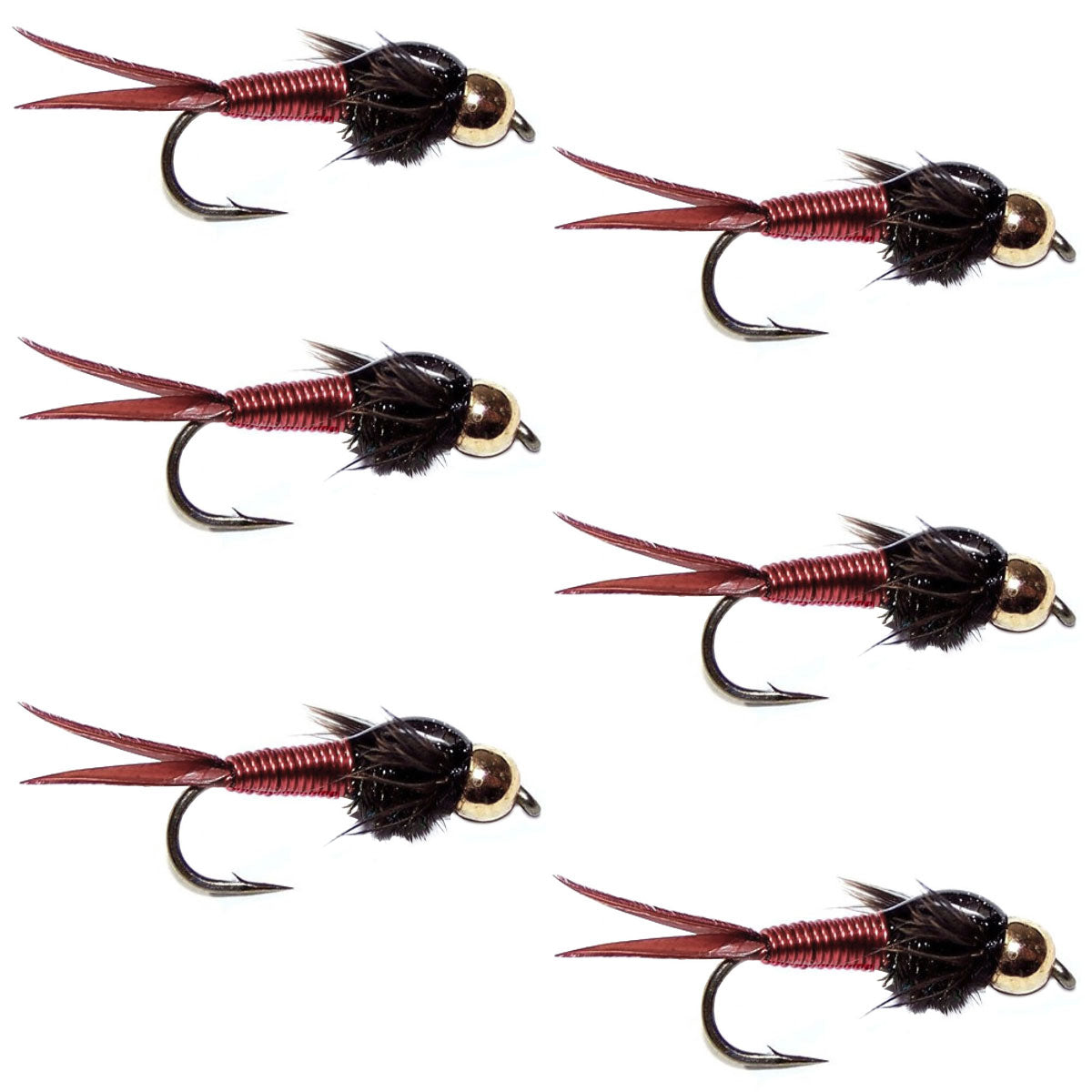 Premium Bead Head Copper John Nymph Flies - Size 12 (Pack of 6) - Korvel