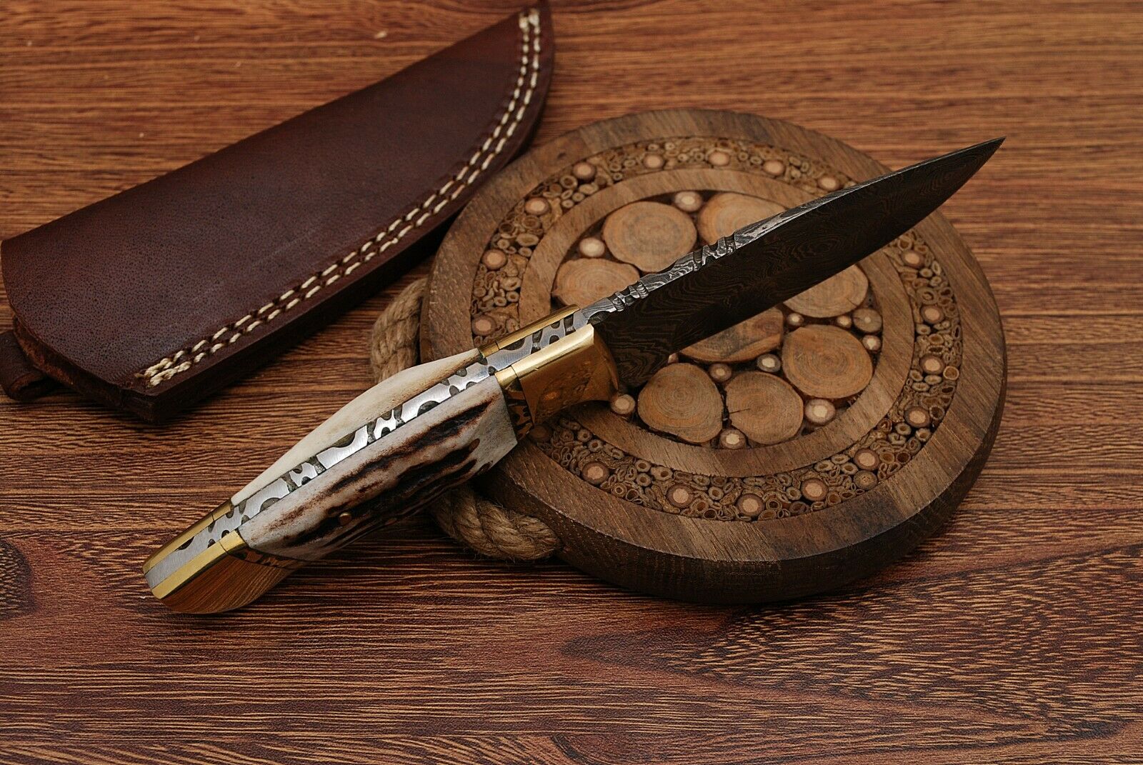 Premium Sambar Stag Horn & Brass Hunting Knife for Skinning - Korvel