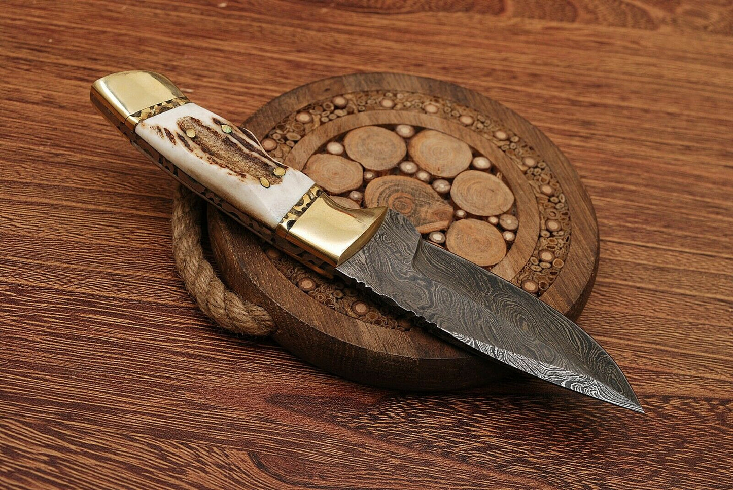 Premium Sambar Stag Horn & Brass Hunting Knife for Skinning - Korvel