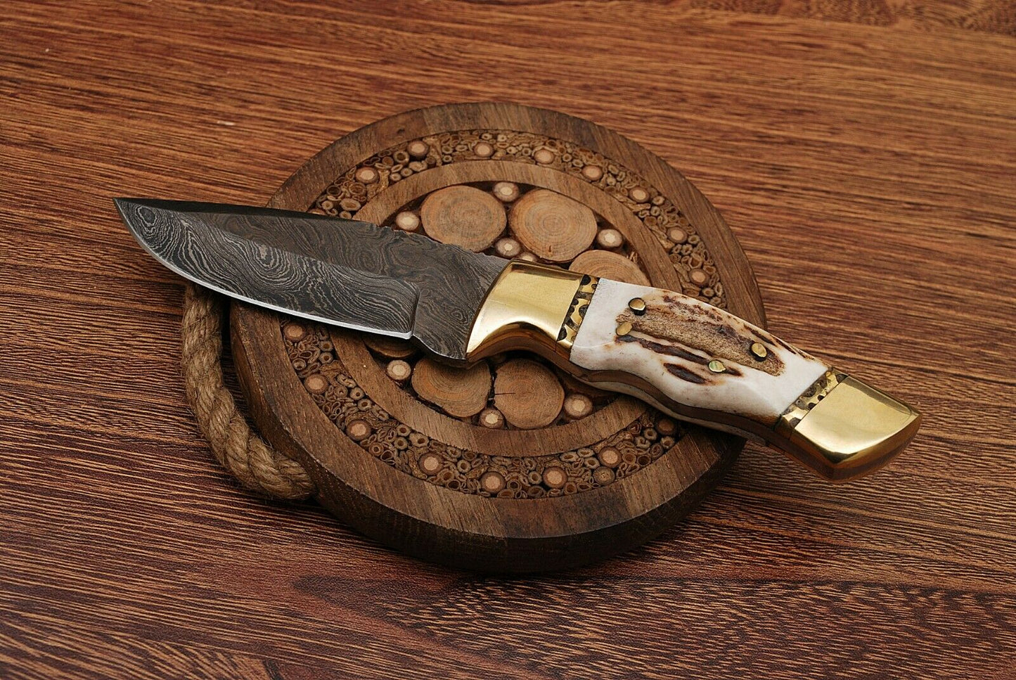 Premium Sambar Stag Horn & Brass Hunting Knife for Skinning - Korvel