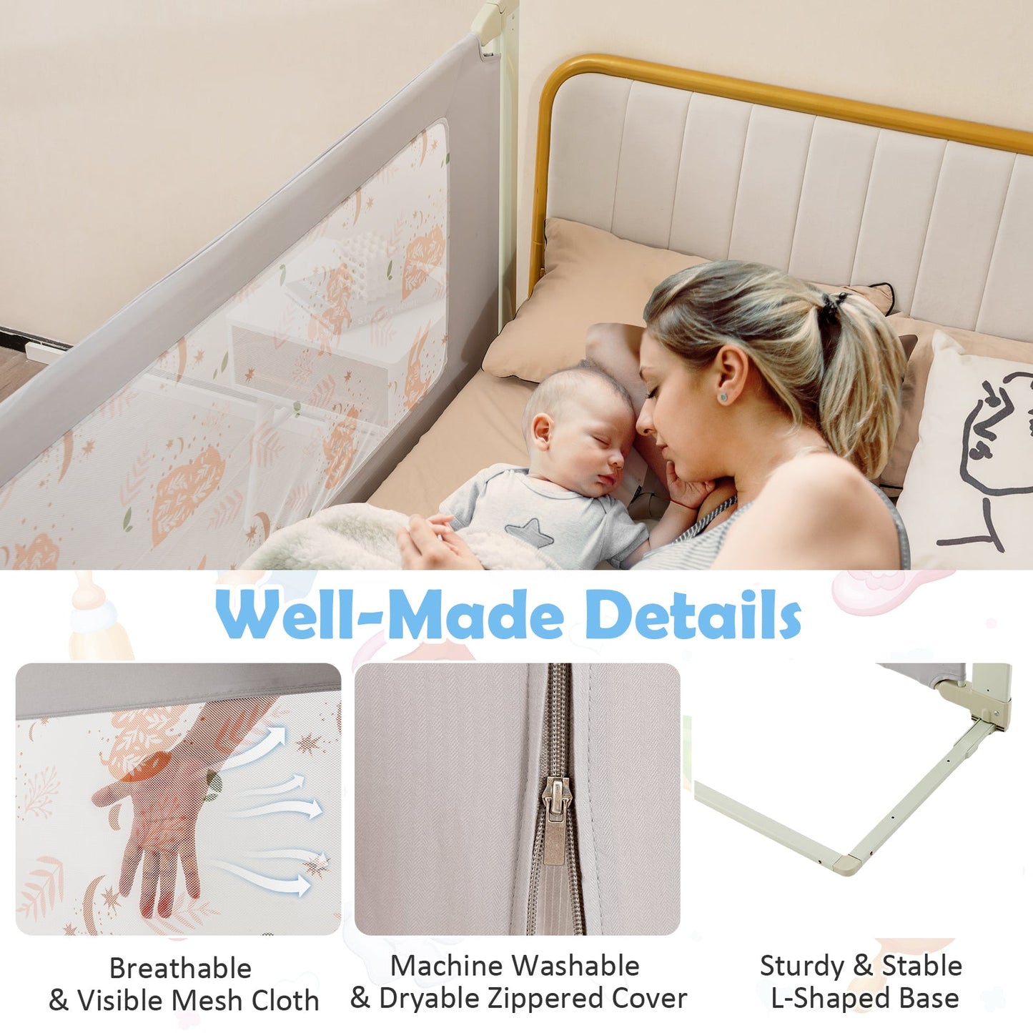 Barra de Cama Vertical para Niños Pequeños - 79 Pulgadas con Doble Bloqueo