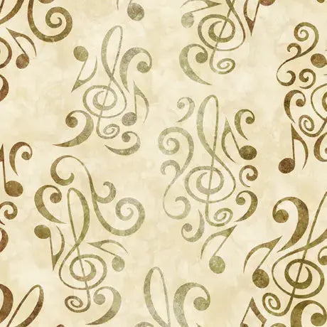 Beige Music Notes Cotton Wideback Fabric per Yard