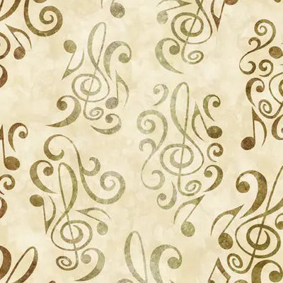 Tela de Algodón Beige con Notas Musicales por Yarda