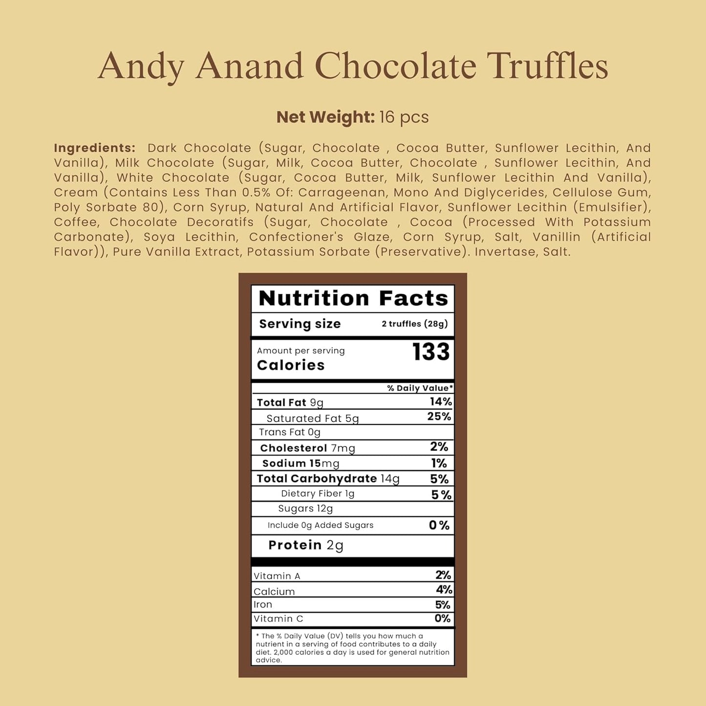 Boîte Cadeau de Truffes au Chocolat Belge Assorties Andy Anand – 16 Pcs