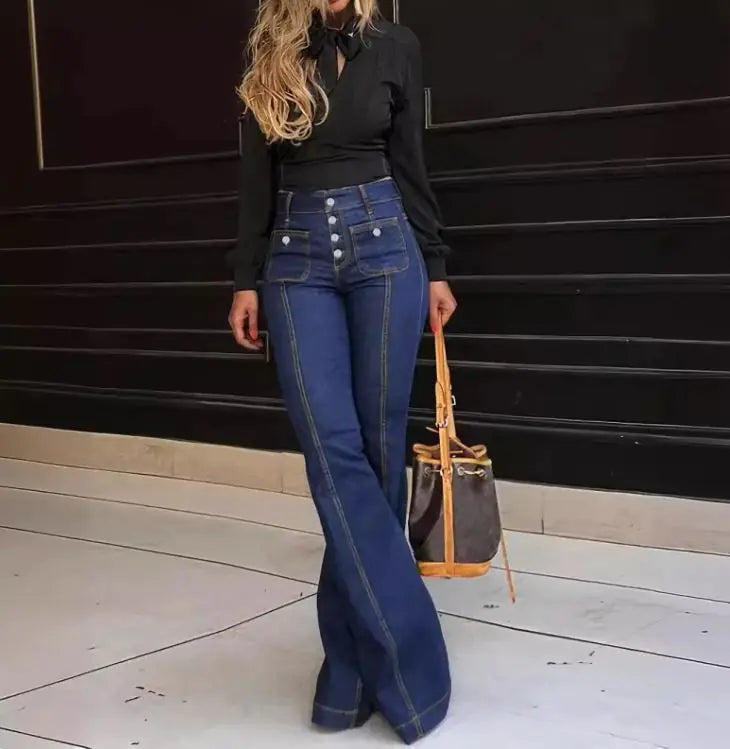Women's Patchwork Slim Fit Flared Jeans