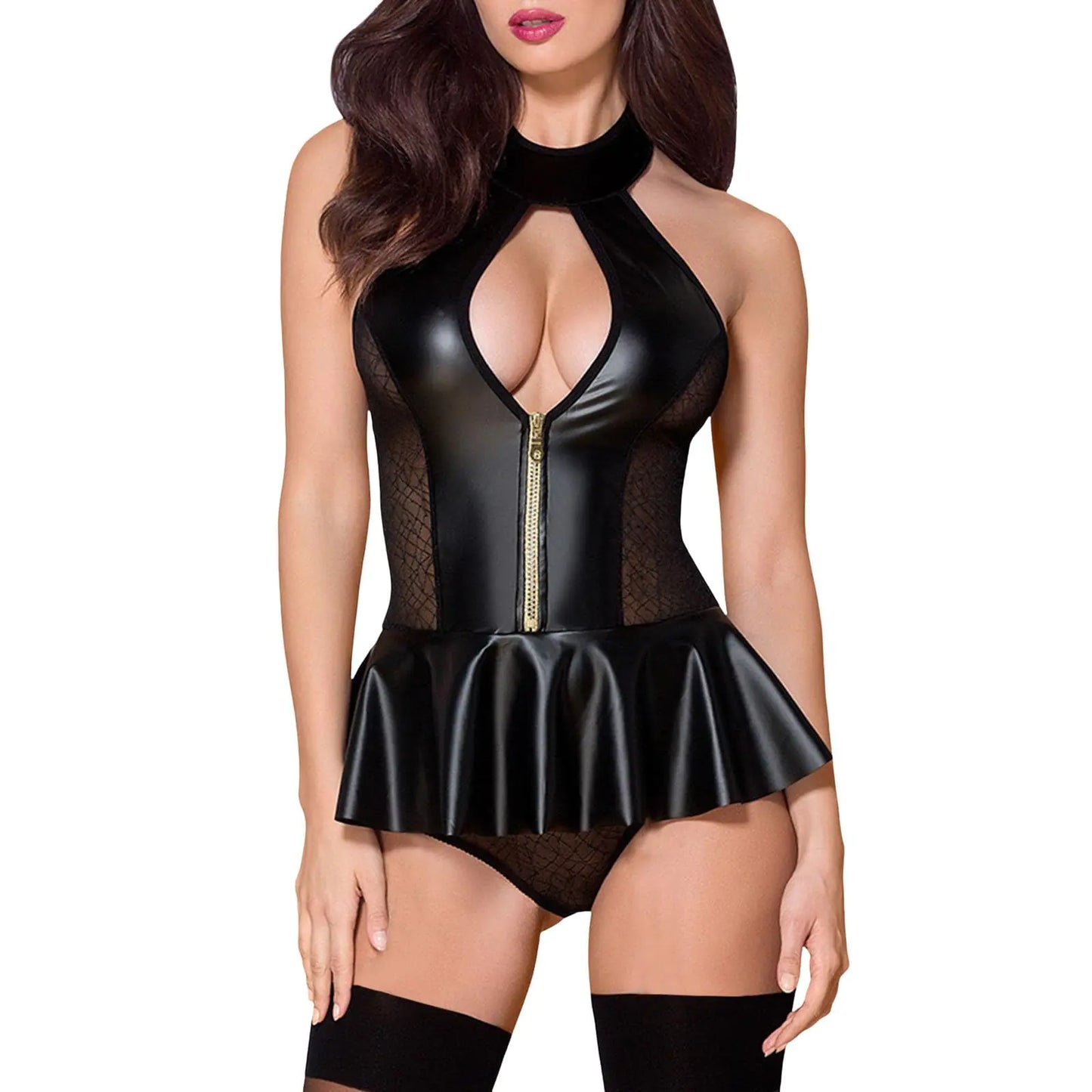 Body en cuir maillé élégant grande taille avec entrejambe à pression