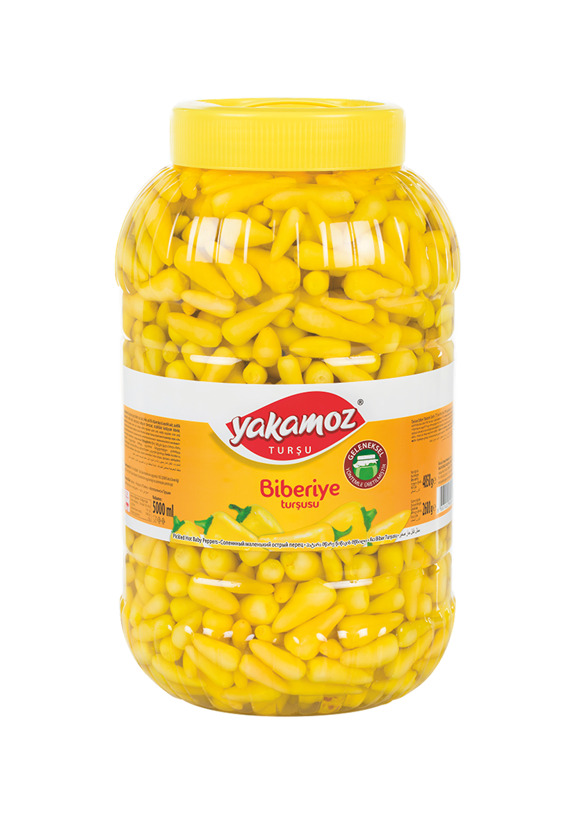 Yakamoz Hot Baby Pepper Pickle 4850 g (171 oz) – Spicy Whole Pickled Peppers - Korvel