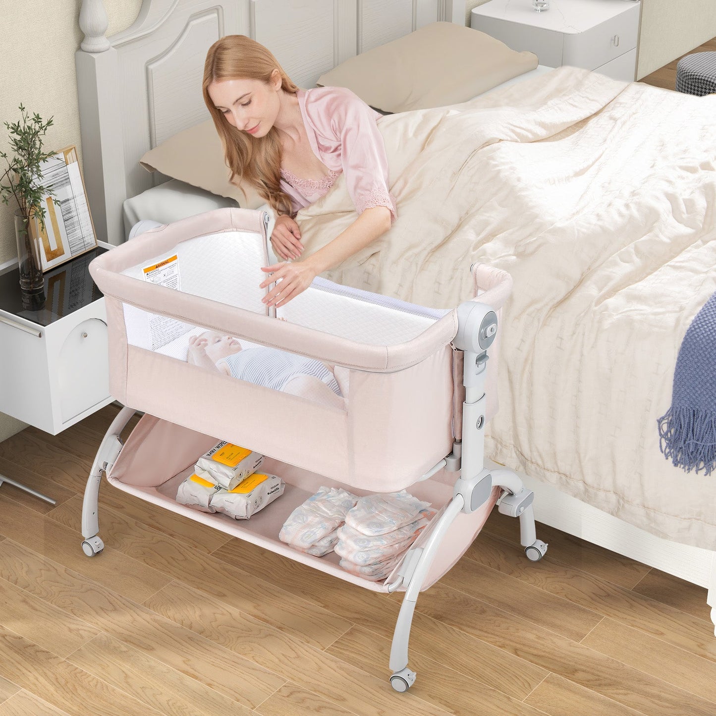 3-in-1 Baby Bassinet with Adjustable Heights - Beige