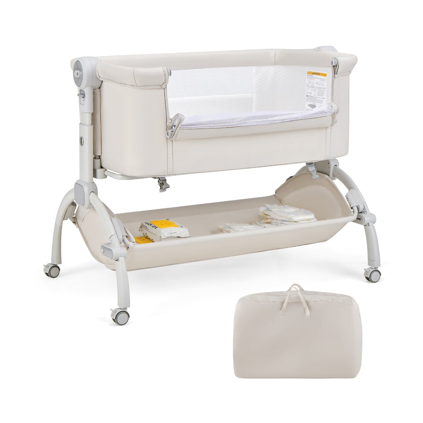 3-in-1 Baby Bassinet with Adjustable Heights - Beige