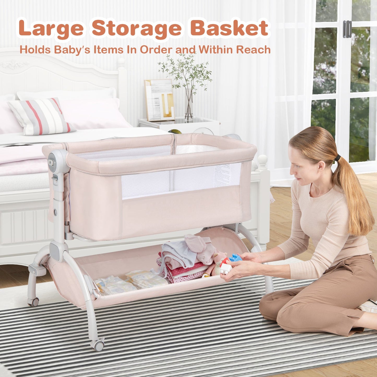 3-in-1 Baby Bassinet with Adjustable Heights - Beige