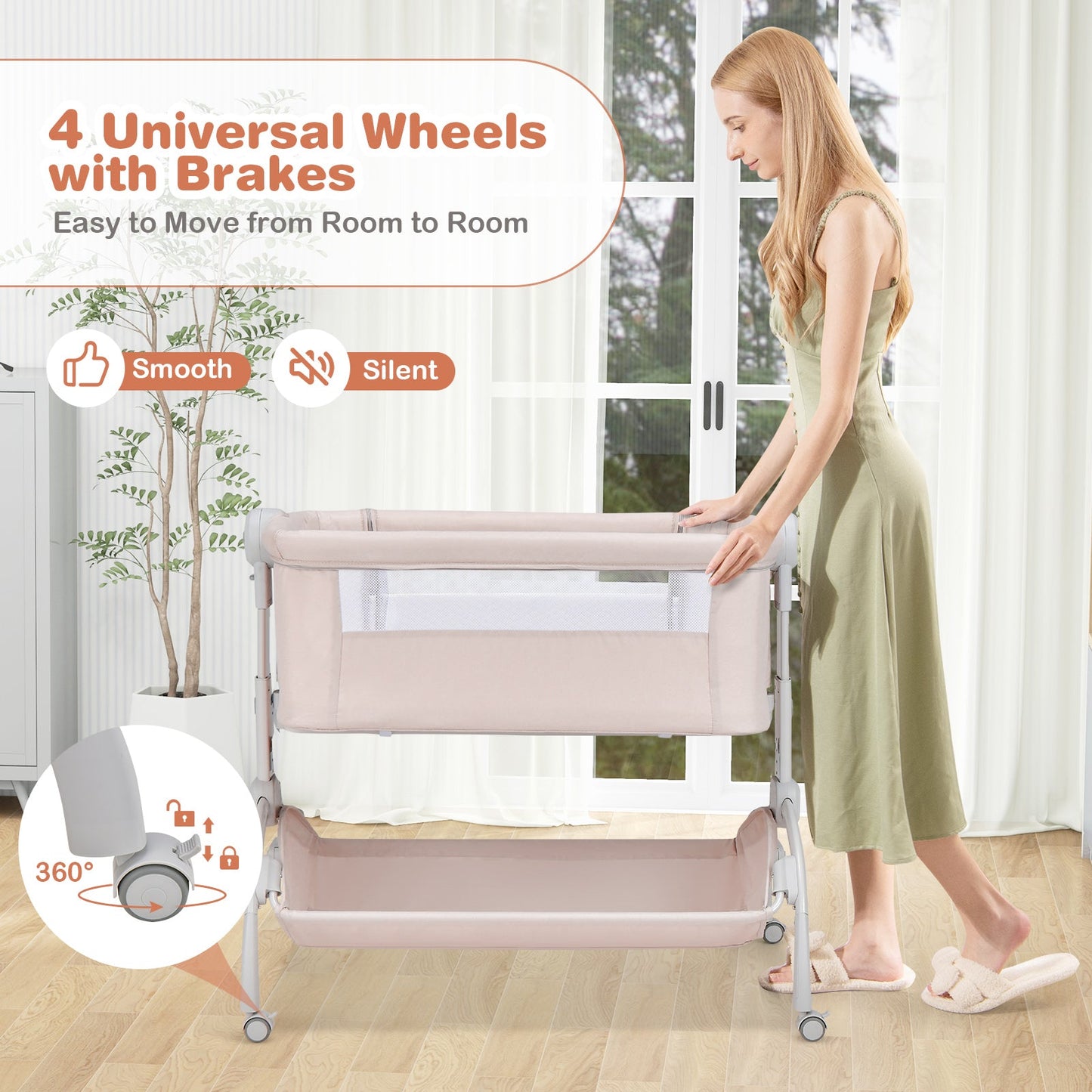 3-in-1 Baby Bassinet with Adjustable Heights - Beige