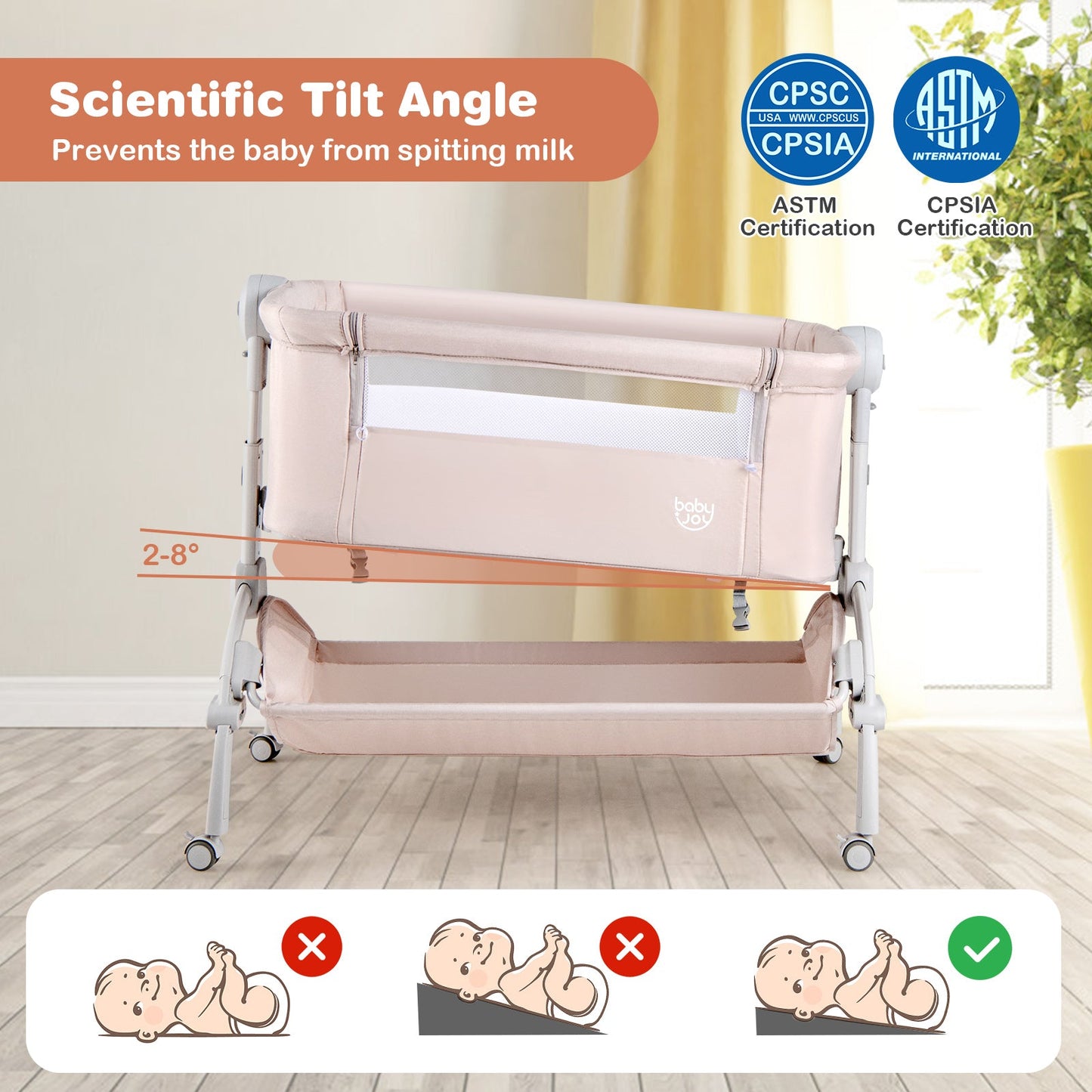 3-in-1 Baby Bassinet with Adjustable Heights - Beige