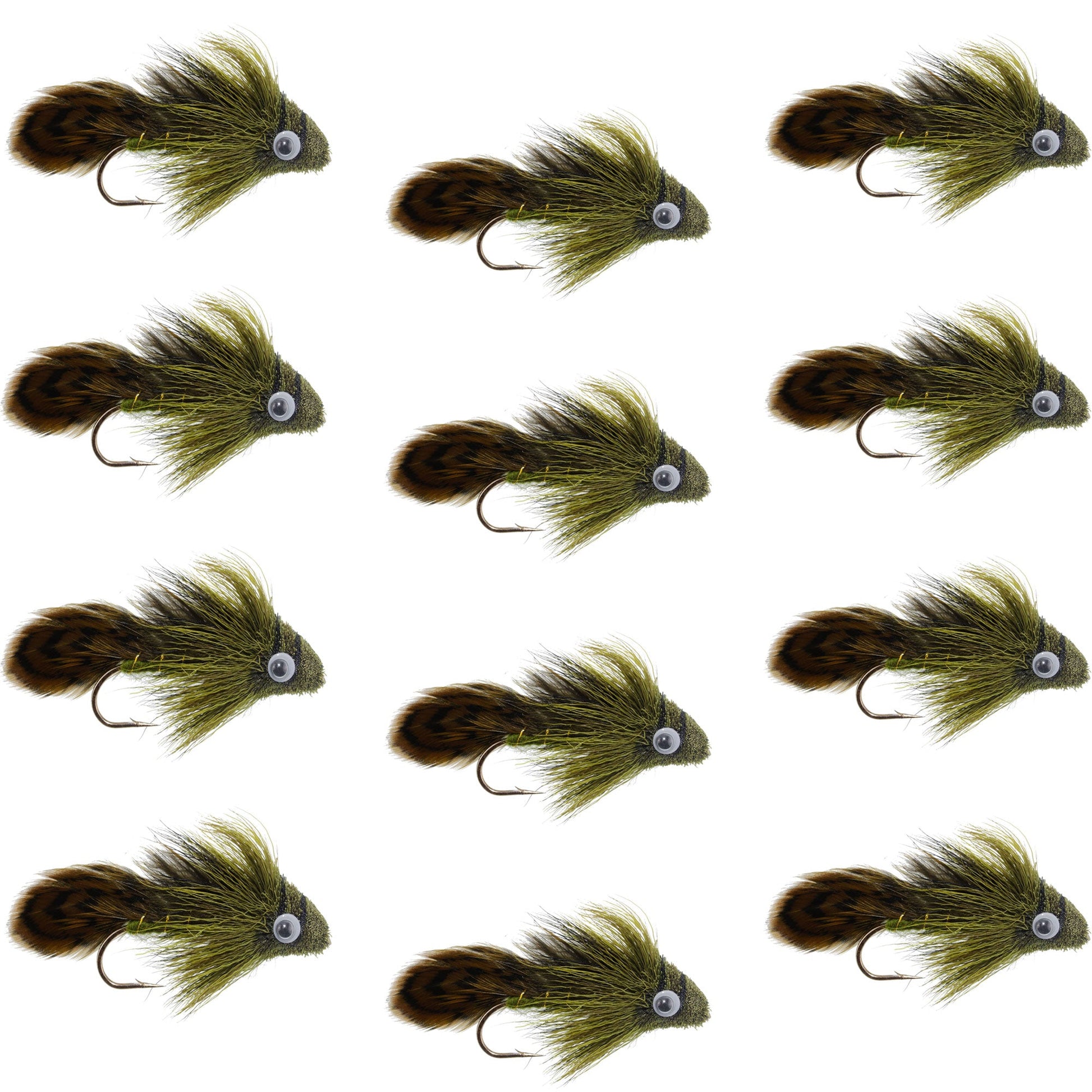 Big Eye Olive Sculpin Streamer Flies - 1 Dozen Bass and Trout Fly Fishing Flies - Hook Size 2 - Korvel