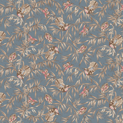 Birds and Butterflies Blue Meadow Blush Cotton Fabric - 43"/44" Per Yard