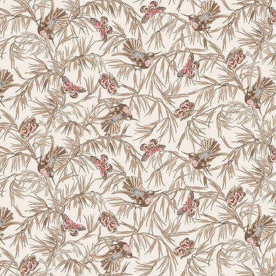 Tela de Algodón Blush de Pradera con Aves y Mariposas