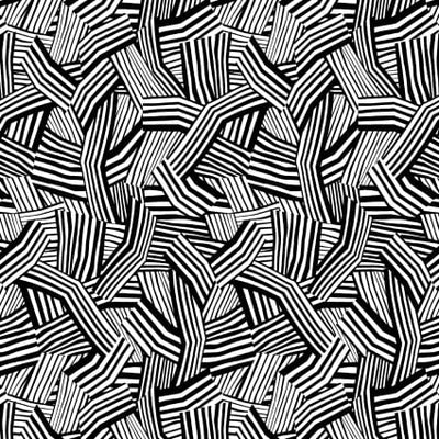 Tela de Algodón Ancha con Líneas Geométricas en Blanco y Negro
