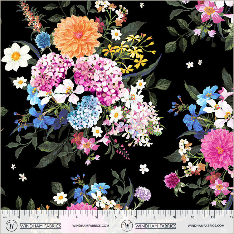 Telas de Algodón Midnight Blooms Black Bountiful Bouquets
