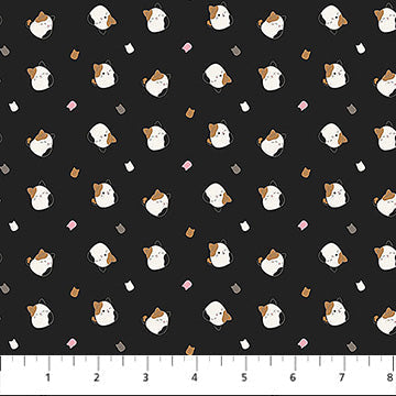 Black Calico Cat Tossed Squishmallows Cotton Fabric - 44"/45" Per Yard