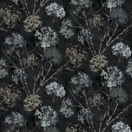 Tissu en coton large avec motif de pissenlit noir charbon