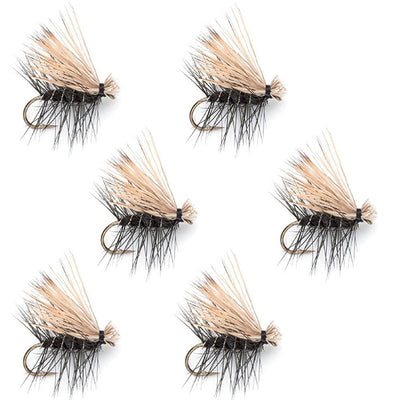 Premium Black Elk Hair Caddis Dry Flies - 6 Pack Size 16 for Trout Fishing - Korvel