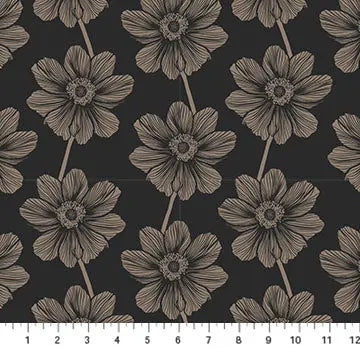Tela de Algodón Indeleble Floral Negra de Anna Maria - 44"/45" por Yarda