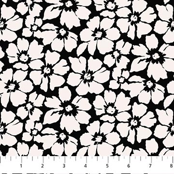 Tissu en coton noir à fleurs encre et terre - 44"/45" par yard