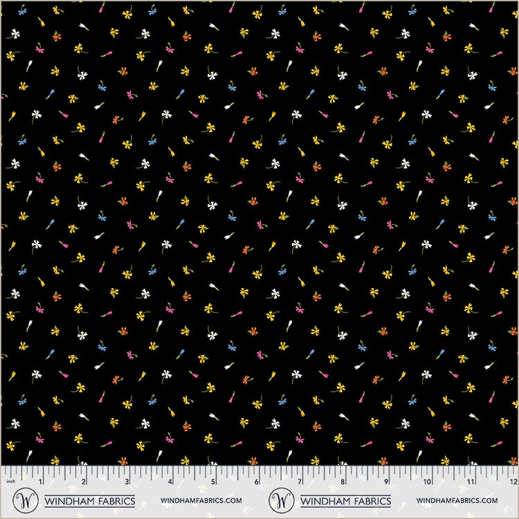 Black Floret Midnight Blooms Cotton Fabric - 44"/45" Per Yard