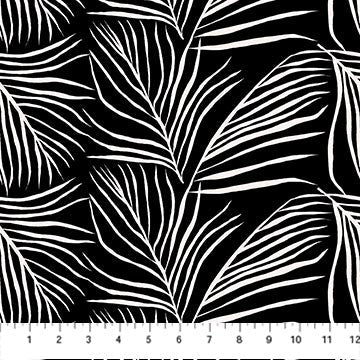 Tela de algodón negra con follaje de tinta y tierra - 44"/45" por yarda