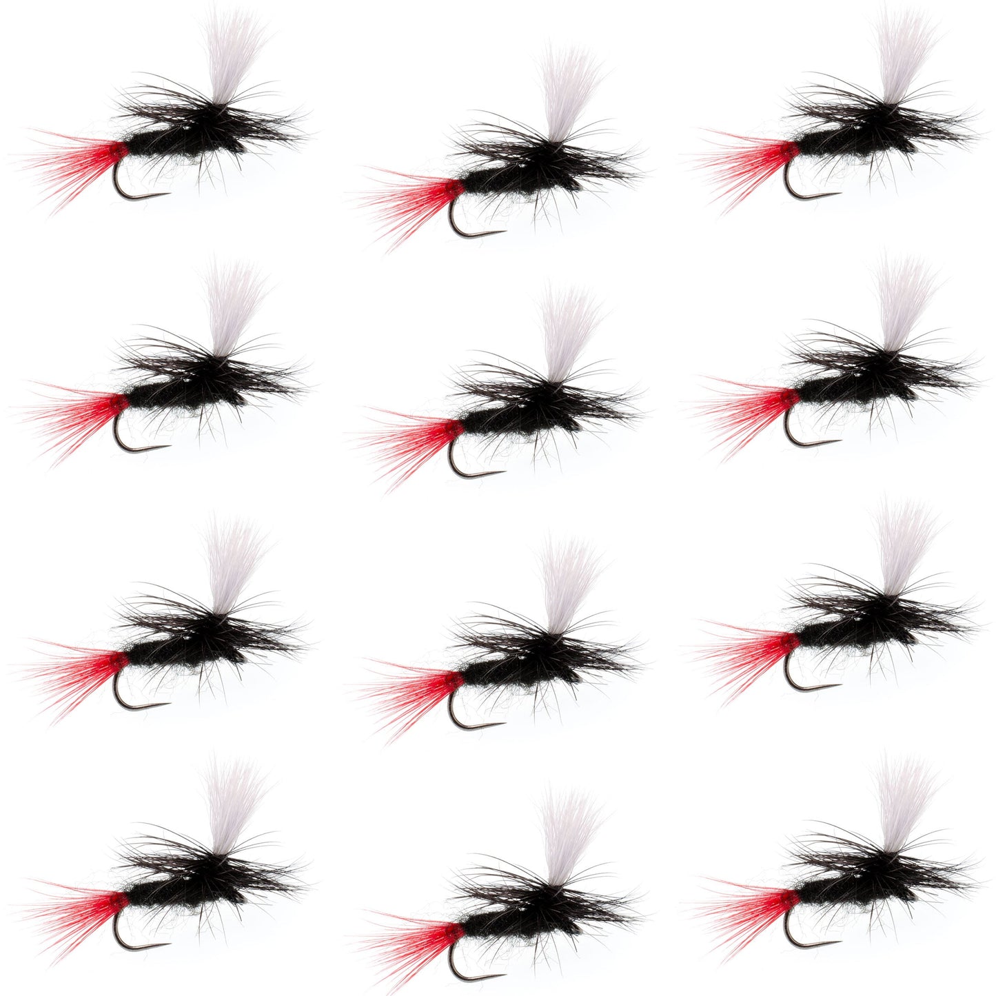 Barbless Parachute Black Gnat Red Tail Dry Fly - Size 12 (12 Flies)