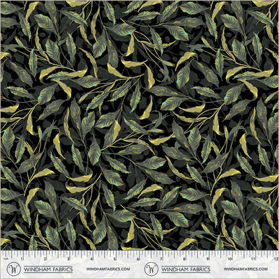 Tissu en coton Black Greenery Midnight Blooms - 44"/45" par yard