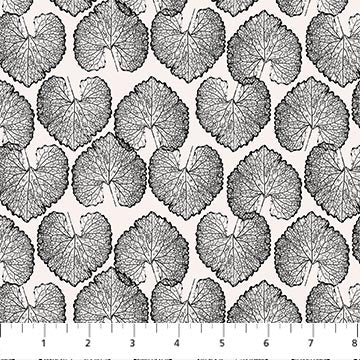 Tissu en coton noir à motifs feuillus et terre - 44"/45" par yard