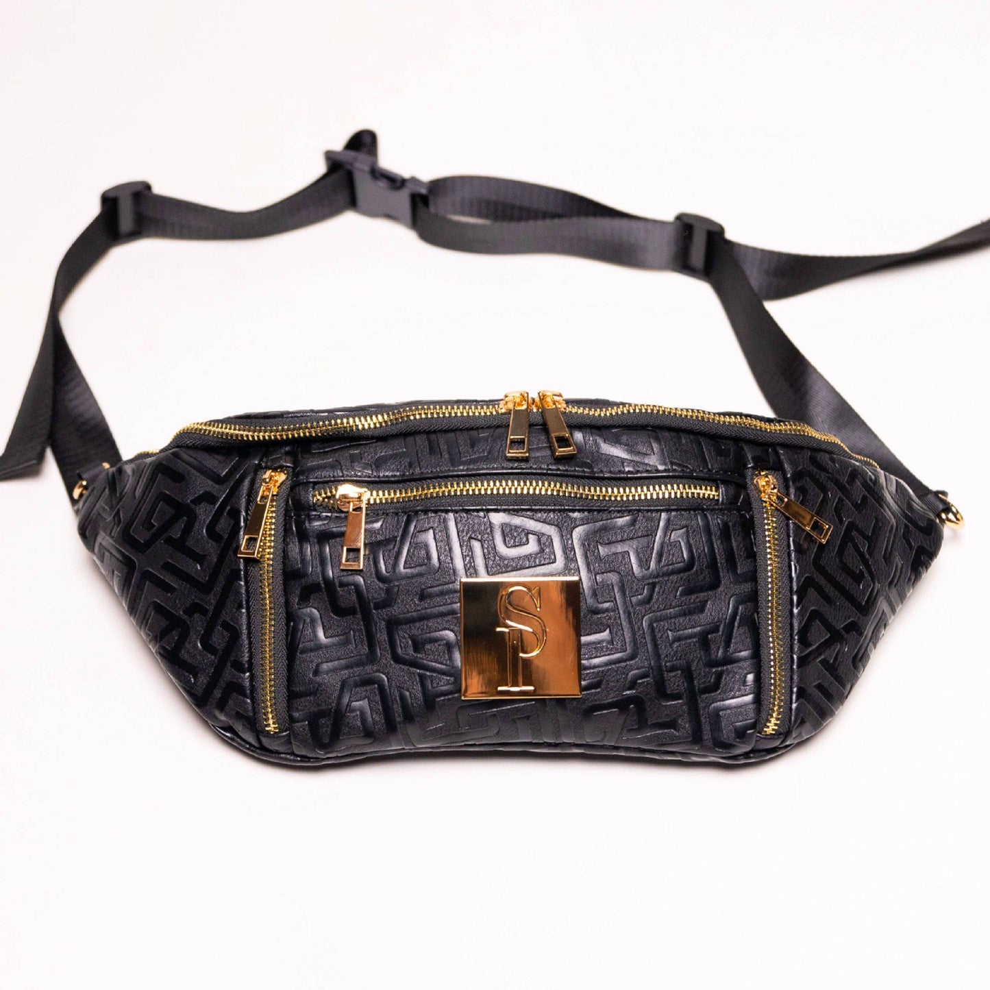 Bolso bandolera de piel con monograma negro
