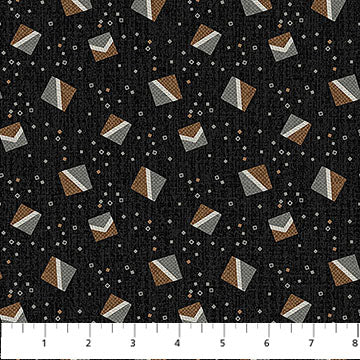 Tela de franela negra multi Sm Block Toss por yarda