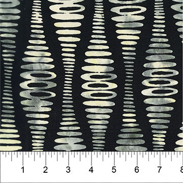 Tissu en coton abstrait à rayures ondulées noires - 44"/45" par yard