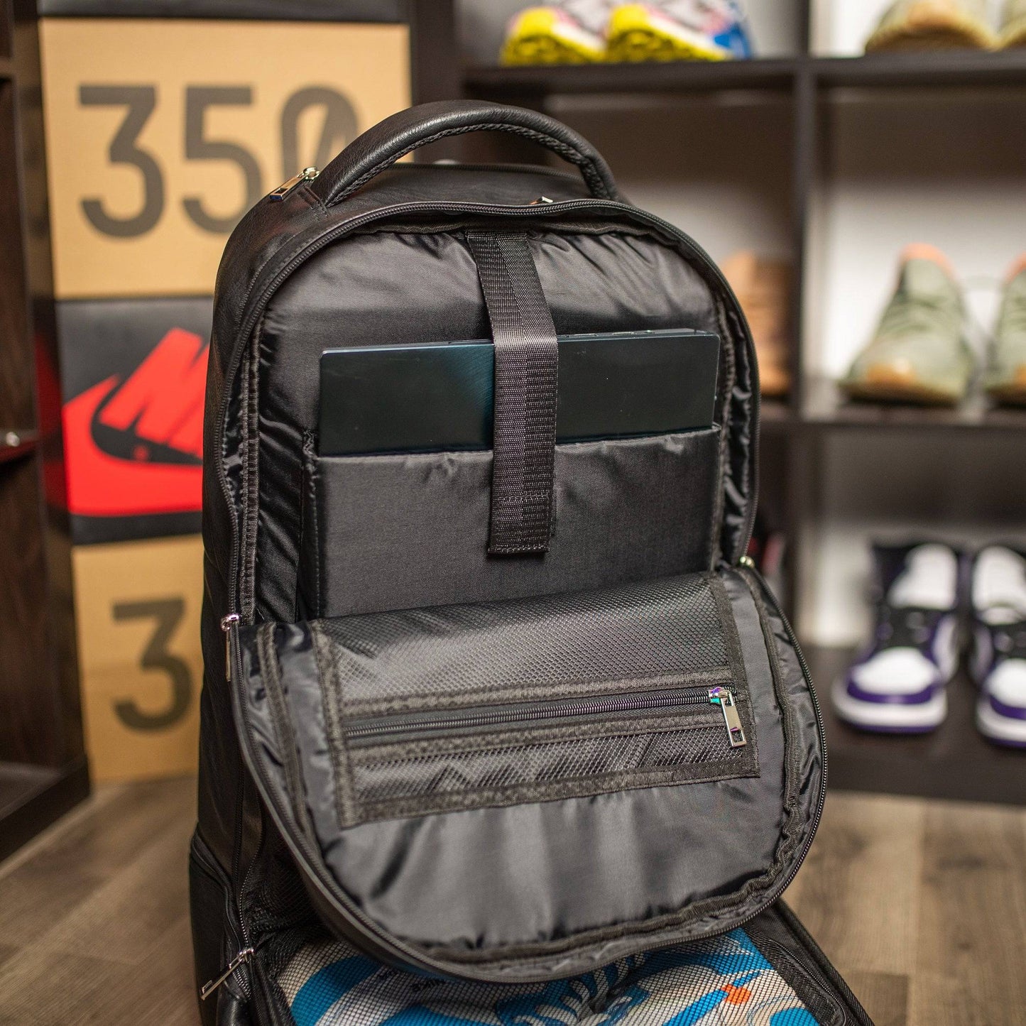 Black Leather Roller Bag Set - Korvel