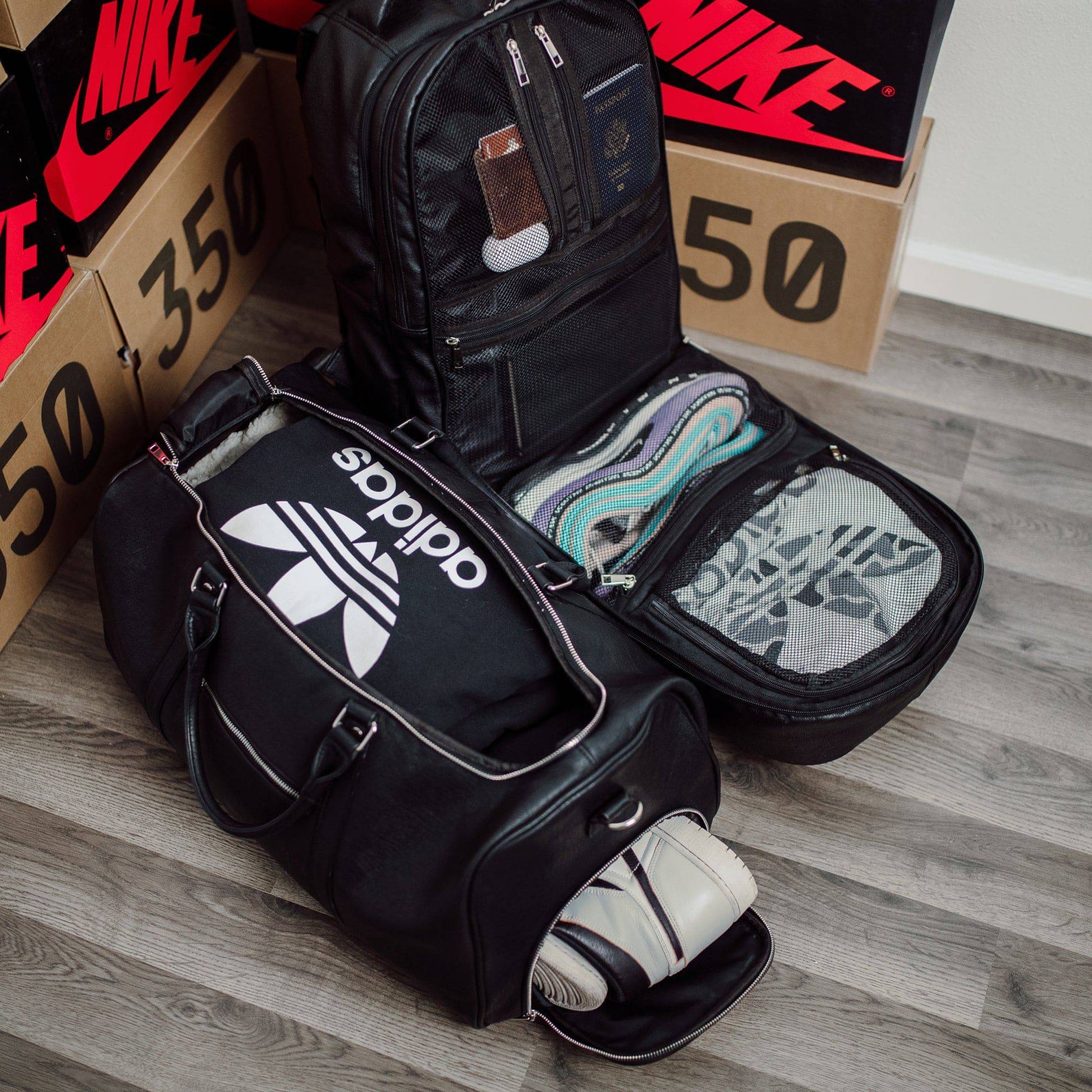 Black Leather Signature Bag Set (Signature Backpack and Duffle Bag) - Korvel