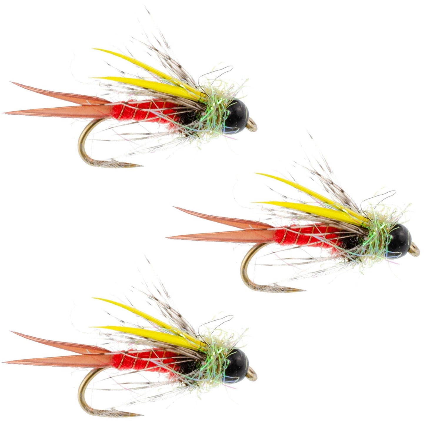 Pack de 3 mouches de pêche nymphe Nicks Prince Special avec tête en tungstène