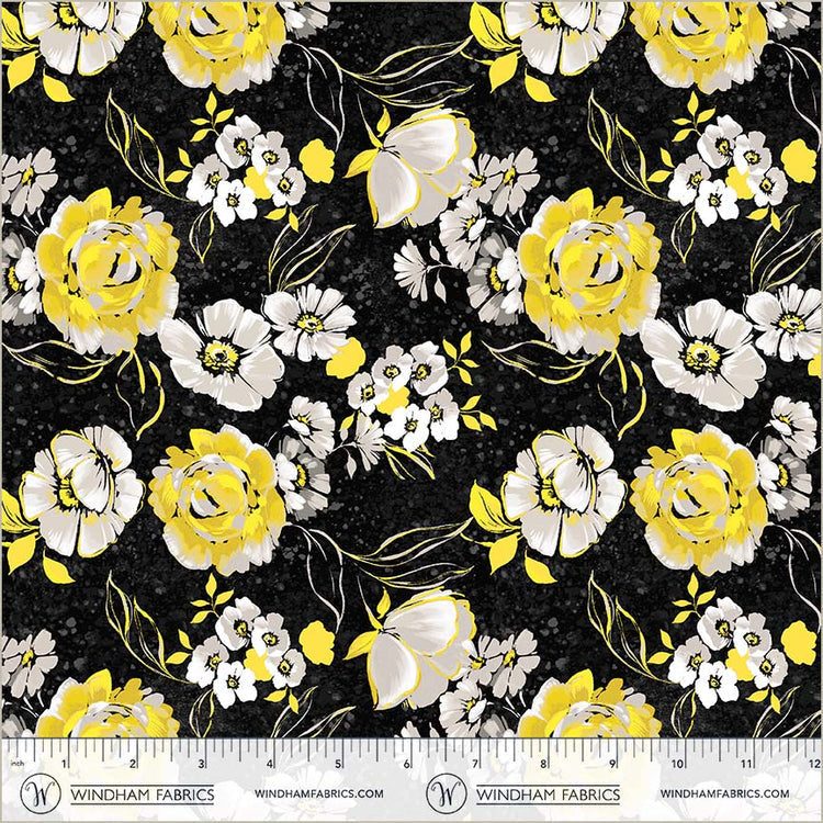 Black Verona Fiori Cotton Fabric - 44"/45" Per Yard