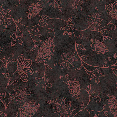 Tela de Algodón con Vides Florales en Negro y Rosa Operetta - 43"/44" por Yarda