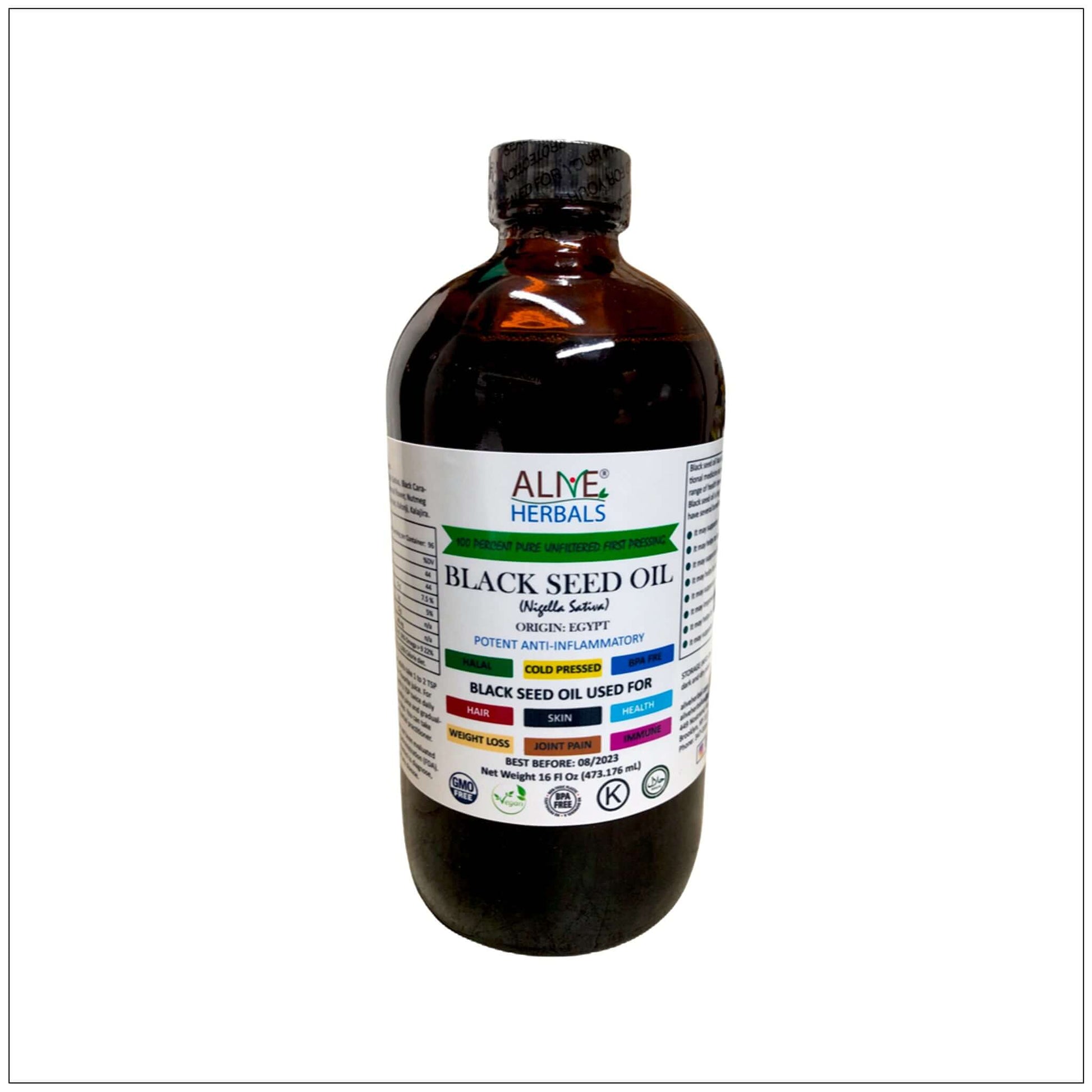 Kalonji Oil - 16 Oz (Glass Bottle) - Korvel