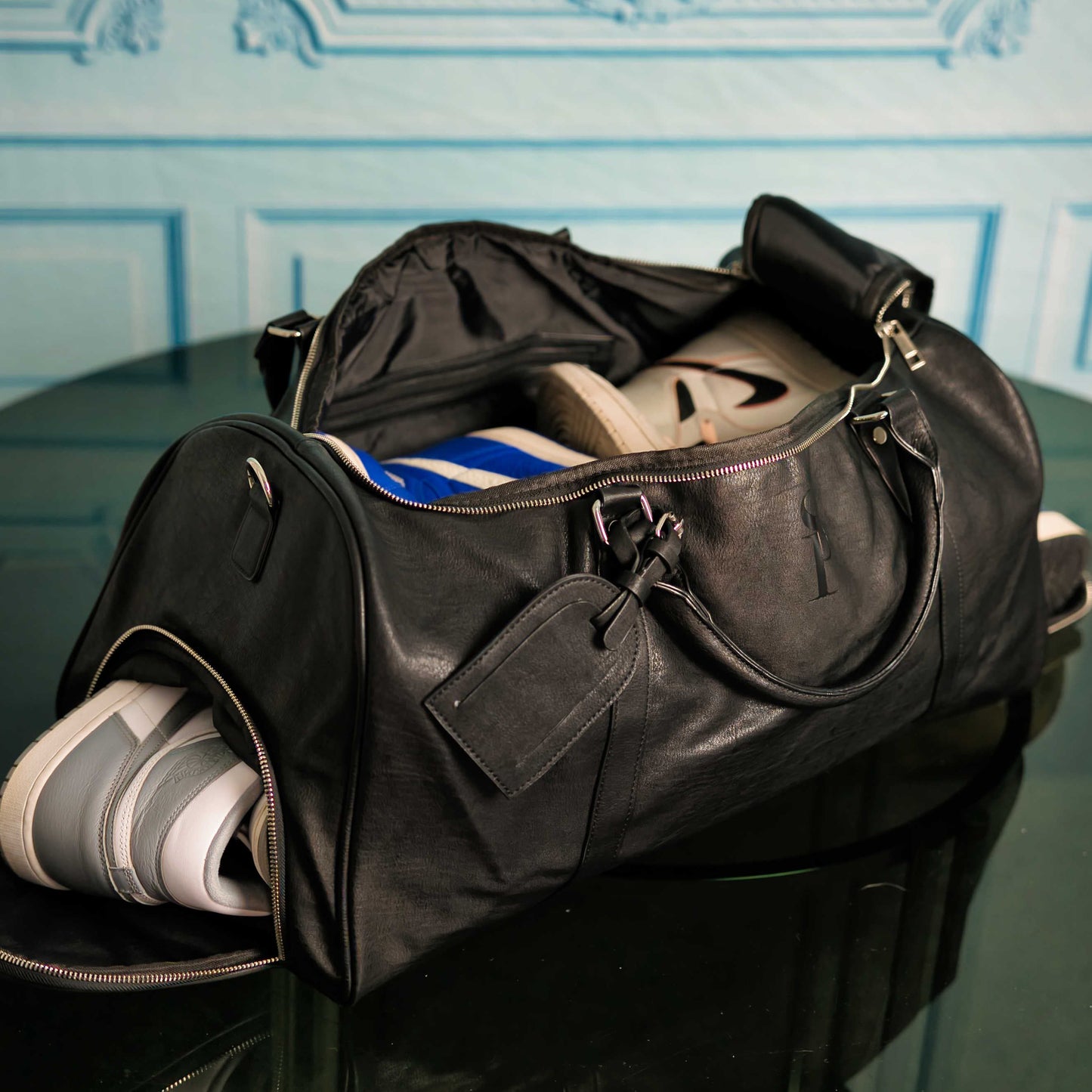 Bolsa de lona de cuero negra