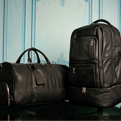 Black Leather Signature Bag Set (Signature Backpack and Duffle Bag) - Korvel