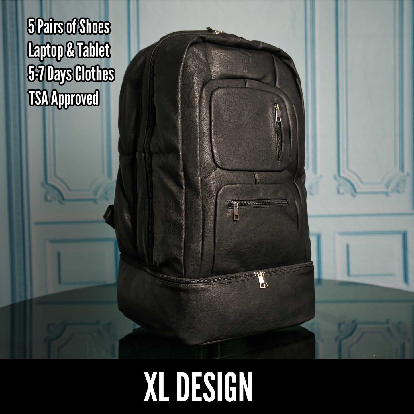 Premium Black Leather XL Carry-On Travel Bag