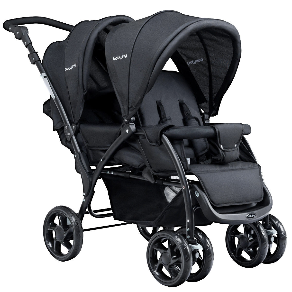Foldable Lightweight Double Baby Stroller - Black
