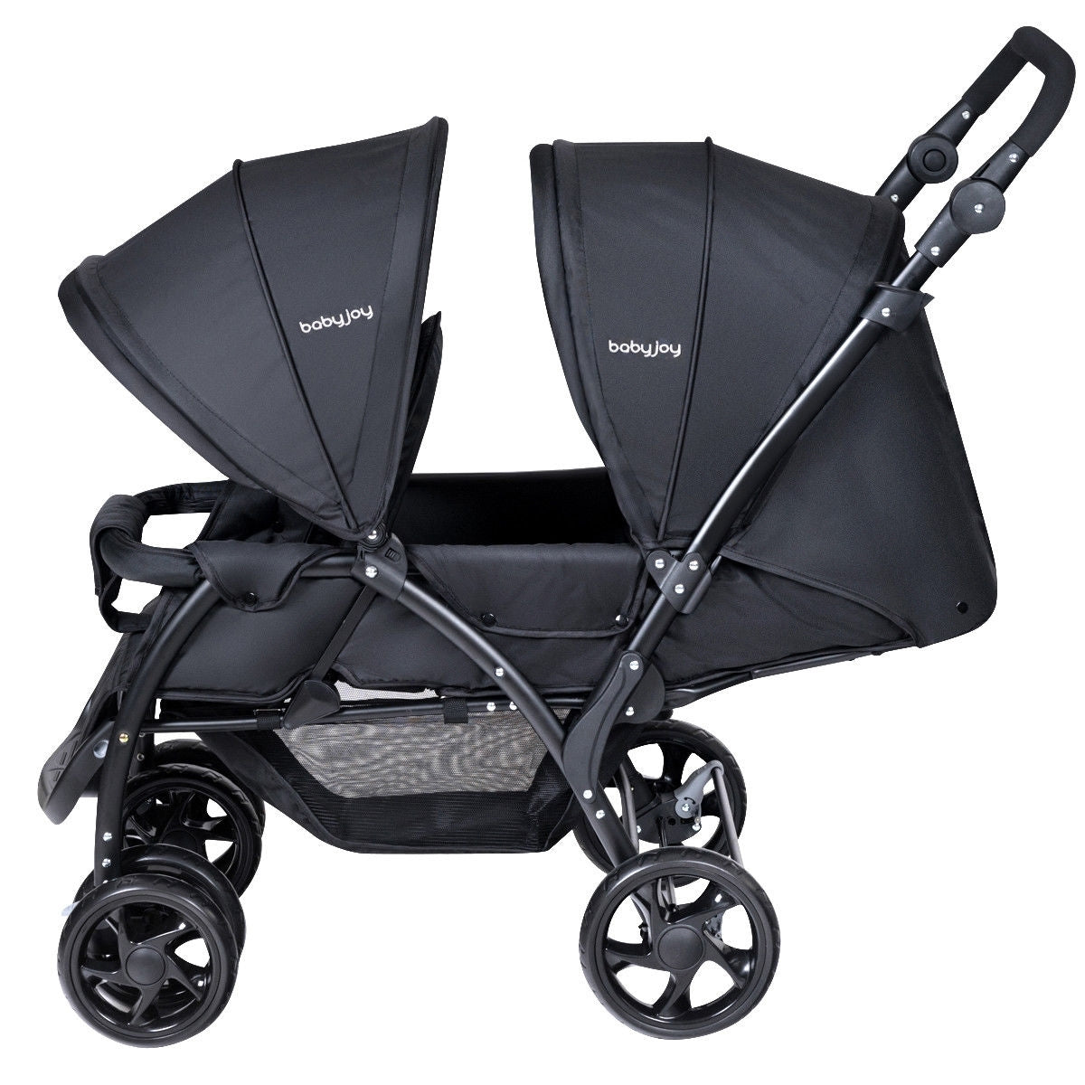Foldable Lightweight Double Baby Stroller - Black