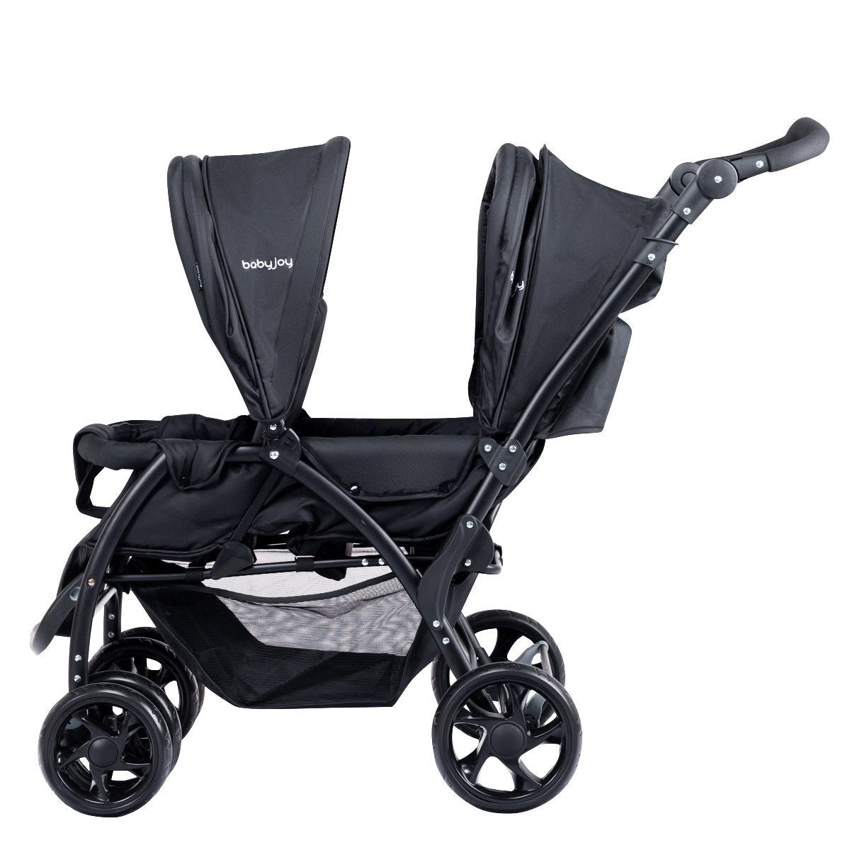 Foldable Lightweight Double Baby Stroller - Black