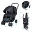 Foldable Lightweight Double Baby Stroller - Black